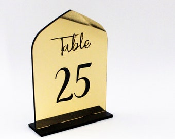 Mihrap shape -table numbers Gold or Silver| Acrylic Mirror & wood Table numbers | Table Numbers with Stands, Table Setting