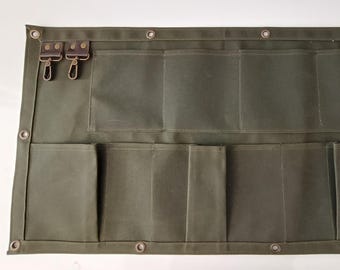 Horizontal Multi-Pocket storage bag- Waxed Canvas Wall Hanging Organizer -For car- for camping- Living Room Decor - Farm House