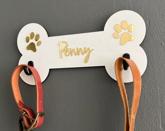 Mirror name sign Personalized Dog Bone Leash Holder, Dog Butt Leash Holder for Wall, Gift for Dogs, Engagement Gift Dog, Dog Hanging Sign