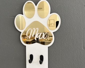 Personalized Dog Leash Holder: Paw Print Sign, Acrylic Name