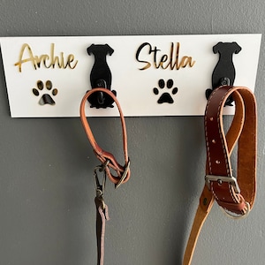 Mirror name sign Personalized  Leash and Collar Holder, Dog Butt Leash Holder for Wall, Gift for Dogs, Engagement Gift Dog, Dog Hanging Sign