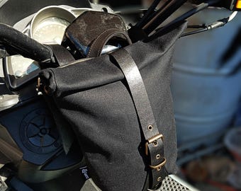 Black Waterproof Waxed Canvas Saddlebag, Messenger bag for cyclists, Bike Bag, Shoulder Handled Pannier,Bike Pannier, Cycle Bag, Bicycle Bag