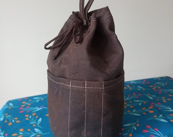 Waxed Canvas Knitting Project Bag – Cylindrical Drawstring Storage