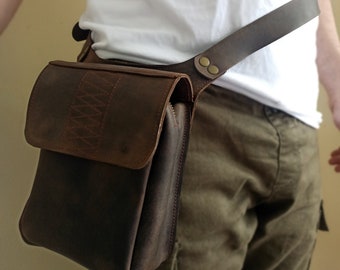 Leather Hip Bag,Small Bag for Men or Women Personalized Fanny Pack, Leather Crossbody Bag,Chest Bag, Leather Utility Bag,Sling Bag for Men