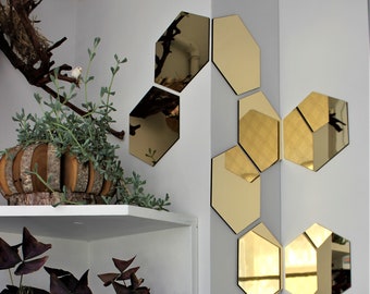 Unique decor for living room, 9 Pieces Removable Acrylic Hexagon Mirror Wall Stickers Decals for Home  Bedroom Decor Art DIY Home Decoration