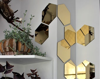 Decoración única para sala de estar, 9 pegatinas de pared de espejo hexagonal acrílico extraíbles para el hogar, dormitorio, arte DIY, decoración del hogar.