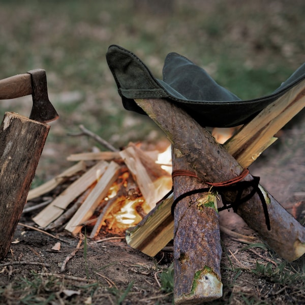 Siège trépied Bushcraft pour créer une chaise-toile cirée imperméable Aventures en plein air-Assise-Randonnée-Camping-Cadeau pour lui-Chaise Bushcraft-