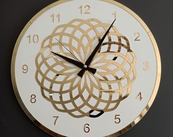 Torus Yantra Reloj de pared grande, Espejo dorado, reloj de pared, regalo, decoración de pared, Arte de pared de geometría sagrada, reloj de pared moderno, Relojes de pared únicos