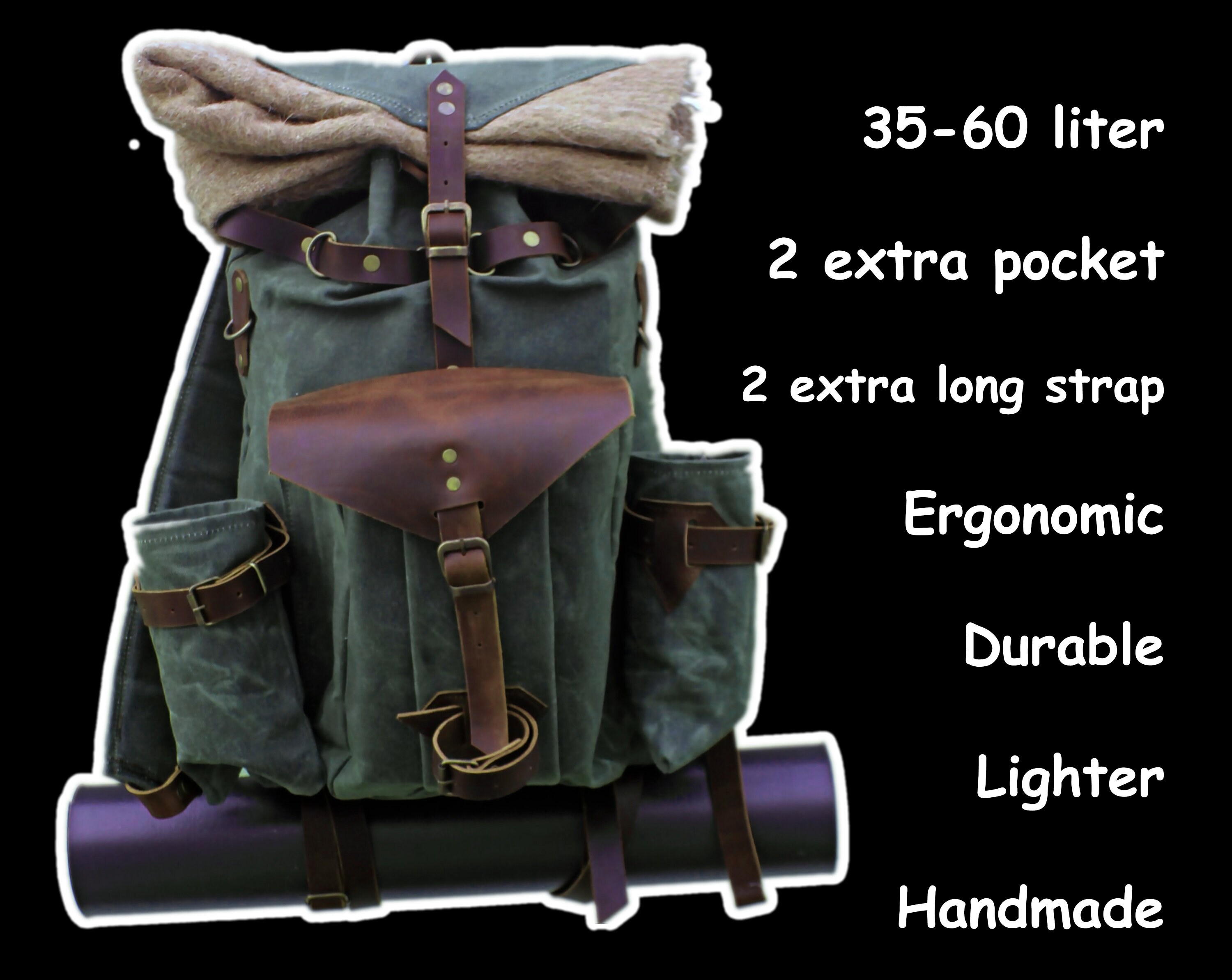 Multicolor-useful Bushcraft Backpack- Leather&waxed Canvas Rucksack ...