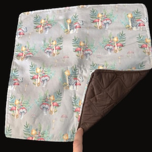 Quilted Woodland Mushroom Pattern Sitting Mat, Padded Ground Mat,Lightweight,mushrooms  QUILTED WATERPROOF, Fabric back and Padding