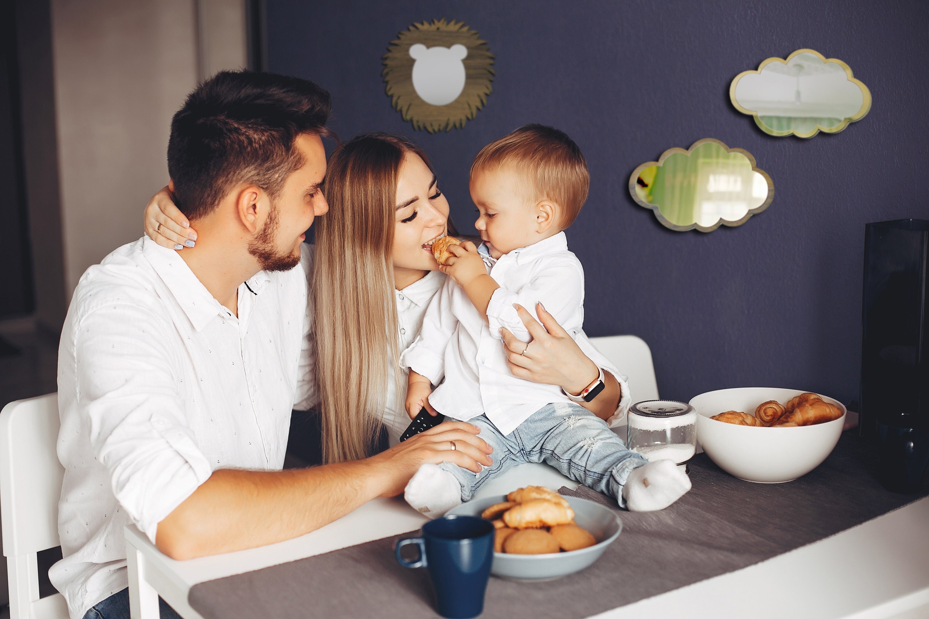 Miroir pour enfants incassable en bois de 2 nuages, miroir de bébé