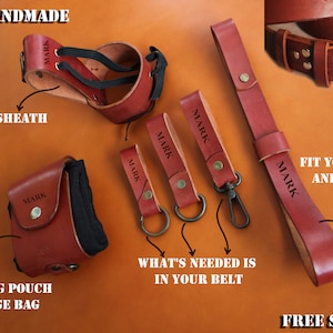 Set of 7 Bushcraft Belt Set With free Personalization, Load Carrying,Bushcraft Belt, Foraging Bag, Axe Holder,Belt Bag,gift for husband