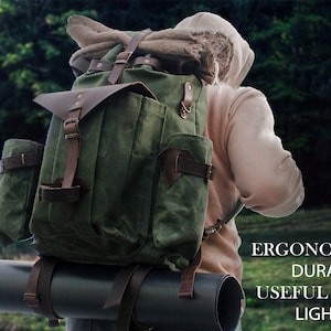Multicolor-useful Bushcraft Backpack- Leather&Waxed Canvas Rucksack ,Travel, Camping,Hiking,Personalized,adventure gear,large military