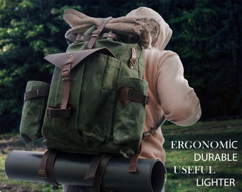 Multicolor-useful Bushcraft Backpack- Leather&Waxed Canvas Rucksack ,Travel, Camping,Hiking,Personalized,adventure gear,large military