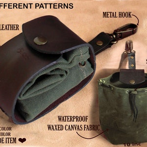 Pochette de recherche de nourriture bushcraft en châtaignier, sac de récolte pliant, sac ceinture en cuir, cueillette, camping, sac de randonnée, panier pliable, pochette à outils, champignon
