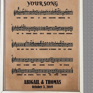 Real Leather Engraved Anniversary Music sheet, personalized framed music notes,3rd wedding anniversary gift,leather picture,custom engraving