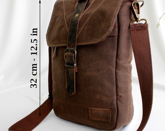 Work Satchel Messenger Bag | Wax Canvas Laptop Bag | Commuting Shoulder Bag | Briefcase Waxed Bag | Reclaimed leather waxed canvas messenger