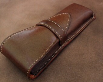 Handmade Veg-Tan Leather Fountain Pen Case, Personalized