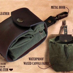 20 Pattern Leather&Waterproof Canvas Foraging Bag/Gathering/Hiking/Camping/Walking/mushroomCollapsable Drawstring Bushcraft Bag