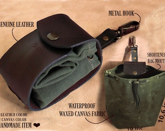 TACAMO Futtertasche Aus Gewachstem Canvas – Pilz-Sammeltasche Mit Kordelzug, Wasserabweisend | Gürteltasche Für Bushcraft, Wandern & Outdoor