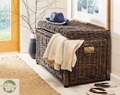 Large New Vintage Wicker Suitcase with Lid Rattan Storage Box with Lid Natural Handmade Lidded Picnic Case Toy chest Toy Basket