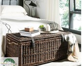 Large Vintage Wicker Suitcase with Lid Rattan Storage Box with Lid Natural Handmade Lidded Picnic Case Toy chest Toy Bascket
