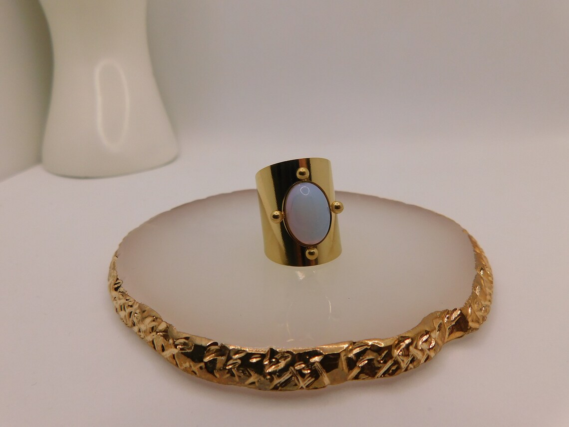 Bague en acier inoxydable doré taille réglable pierre - Etsy France