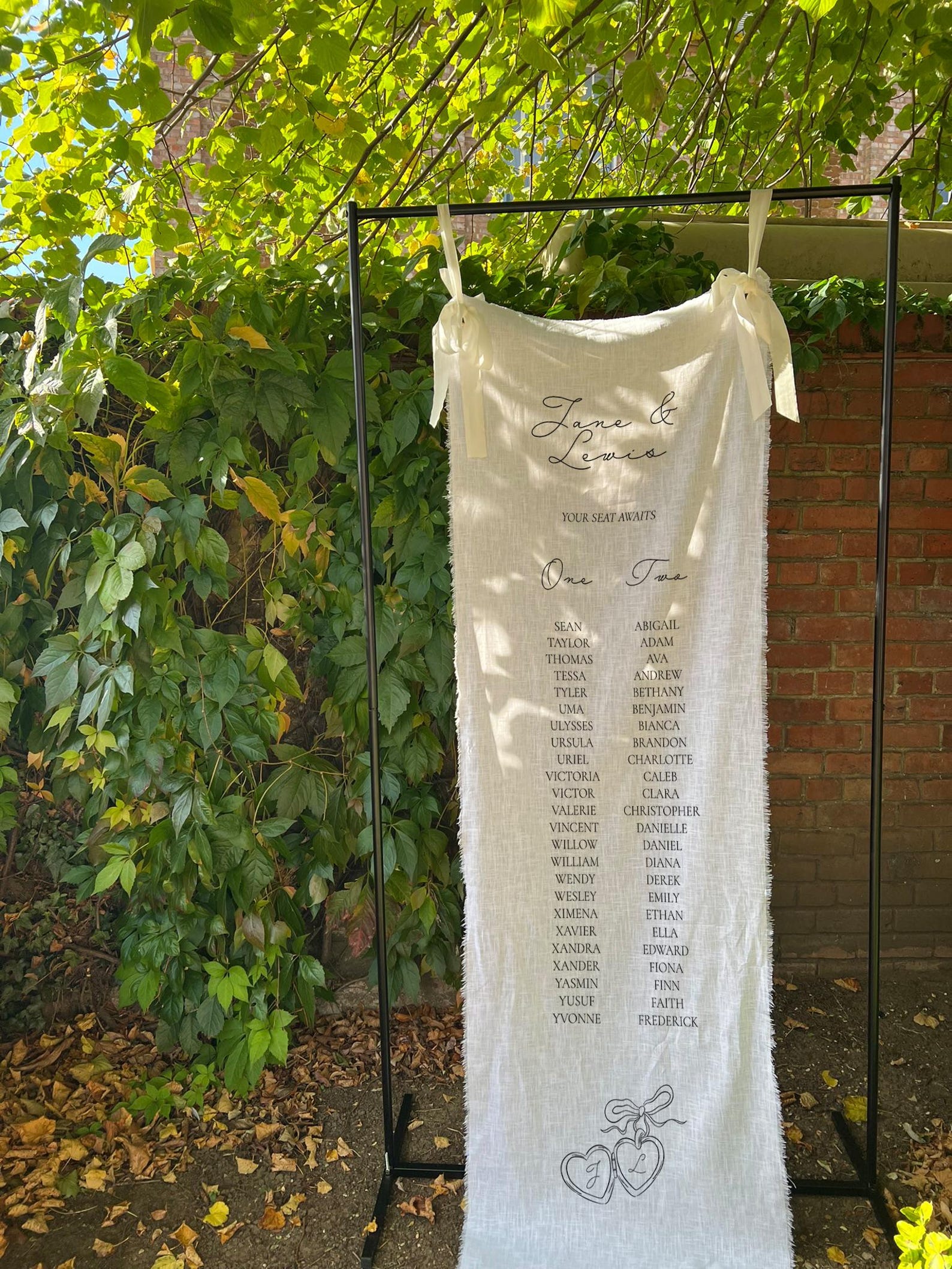 Linen Wedding Locket Seating Chart Sign, Custom Fabric Table, Rustic ...