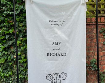 Custom Tulip Wedding Welcome Sign, Personalised Lace Wedding Sign, Boho Wedding Decor, Modern Ceremony Sign, Rustic Lace Sign
