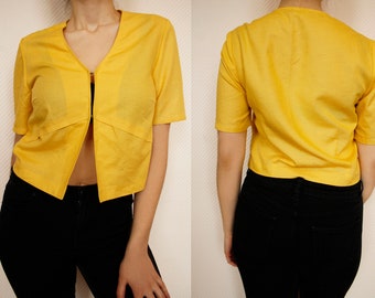 Vintage 90s Woman Blouse | Linen Top | Summer Style Blouse | Bright Yellow | Maria Bellesi Brand |  Size Medium