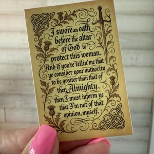 NYTT Outlander Jag svor en ed-klistermärke, Jamie Fraser räddar Claire från häxprocessen, Outlander säsong 1-citat