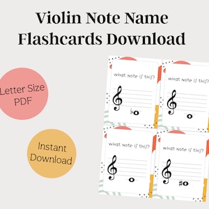 Violin Note Name Flashcards Flashcard Printable Music - Etsy