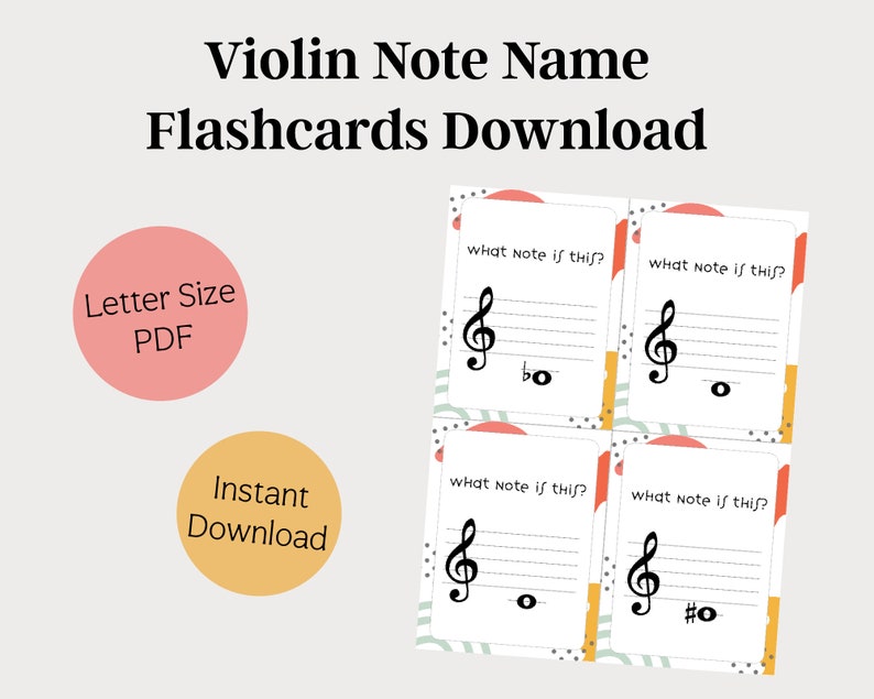 Violin Note Name Flashcards Flashcard Printable Music - Etsy