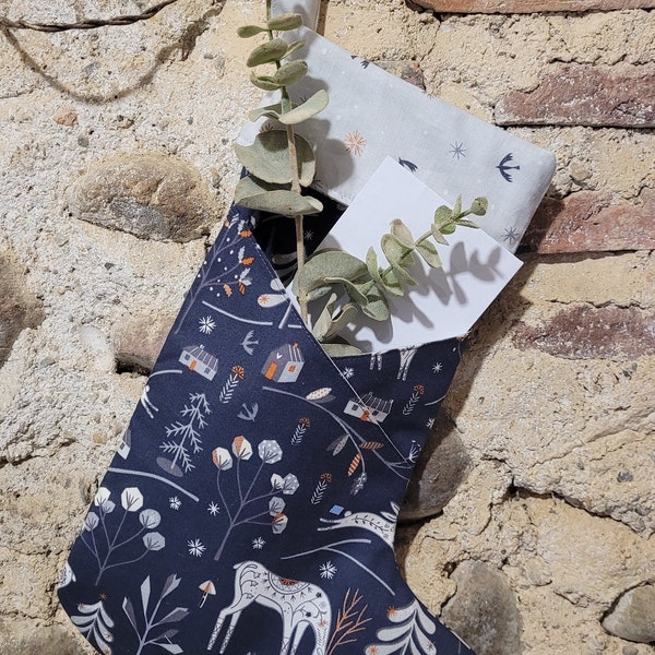 Bas de Noël - chaussette de Noël - Christmas stocking - handmade in France, fully lined with front pocket - multiple colour options