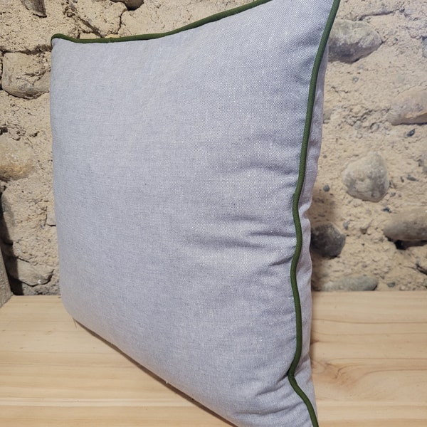 Housse de coussin en lin avec passepoils contrastés (Choix des couleurs) - fait a main - fermeture eclair invisible - linen cushion