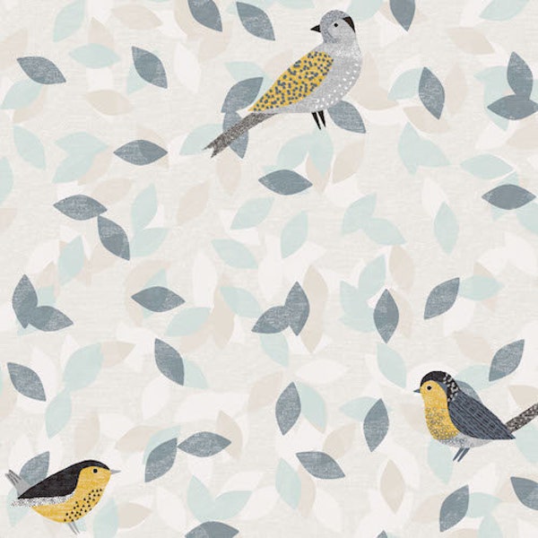 Vendu au demi-mètre. Dashwood Studio Tissu en coton. Oiseaux. Oiseaux