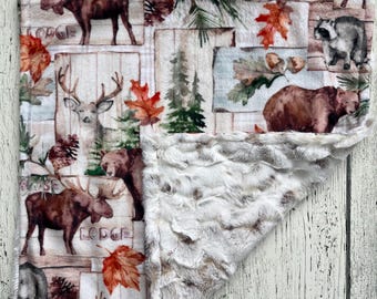 Woodsy Doppelseitig Minky Lovey - Baby Schmusetuch - Weiche Komfort Decke