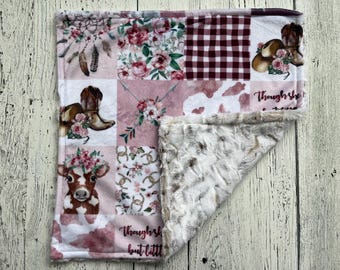 Cowgirl Double face Minky Lovey - Couverture de sécurité pour bébé - Couverture douce et confortable