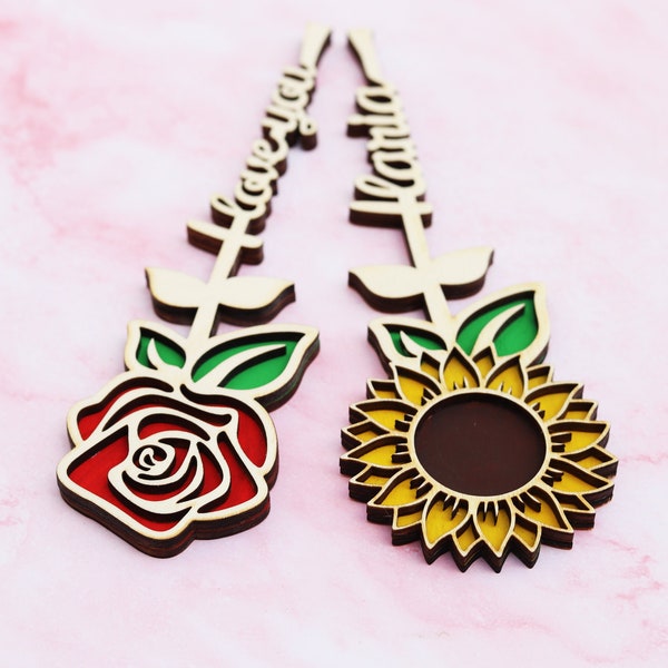 Rosa e Girasole in legno personalizzati con frase o nome - regalo San Valentino, amore, fidanzati, mamma