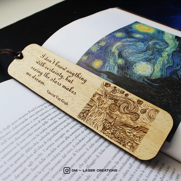 Segnalibri legno Van Gogh, Klimt, Botticelli: Notte Stellata, Girasoli, Il bacio, Nascita di Venere Arte e Lettura, Bookmark Personalizzato