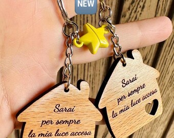 MP CREATIVE SRL Portachiavi in Legno Coppia a Forma di Casa.Idea Regalo Perfetto per Lui e Lei,Natale e San Valentino.Ideale per Decorare la Casa Personalizzato con nomi (5 Posti Bianco-color legno