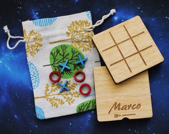 Tic-Tac-Toe-Spiel aus Holz – tragbare wiederverschließbare Box – Geschenk für Kinder, Jugendliche