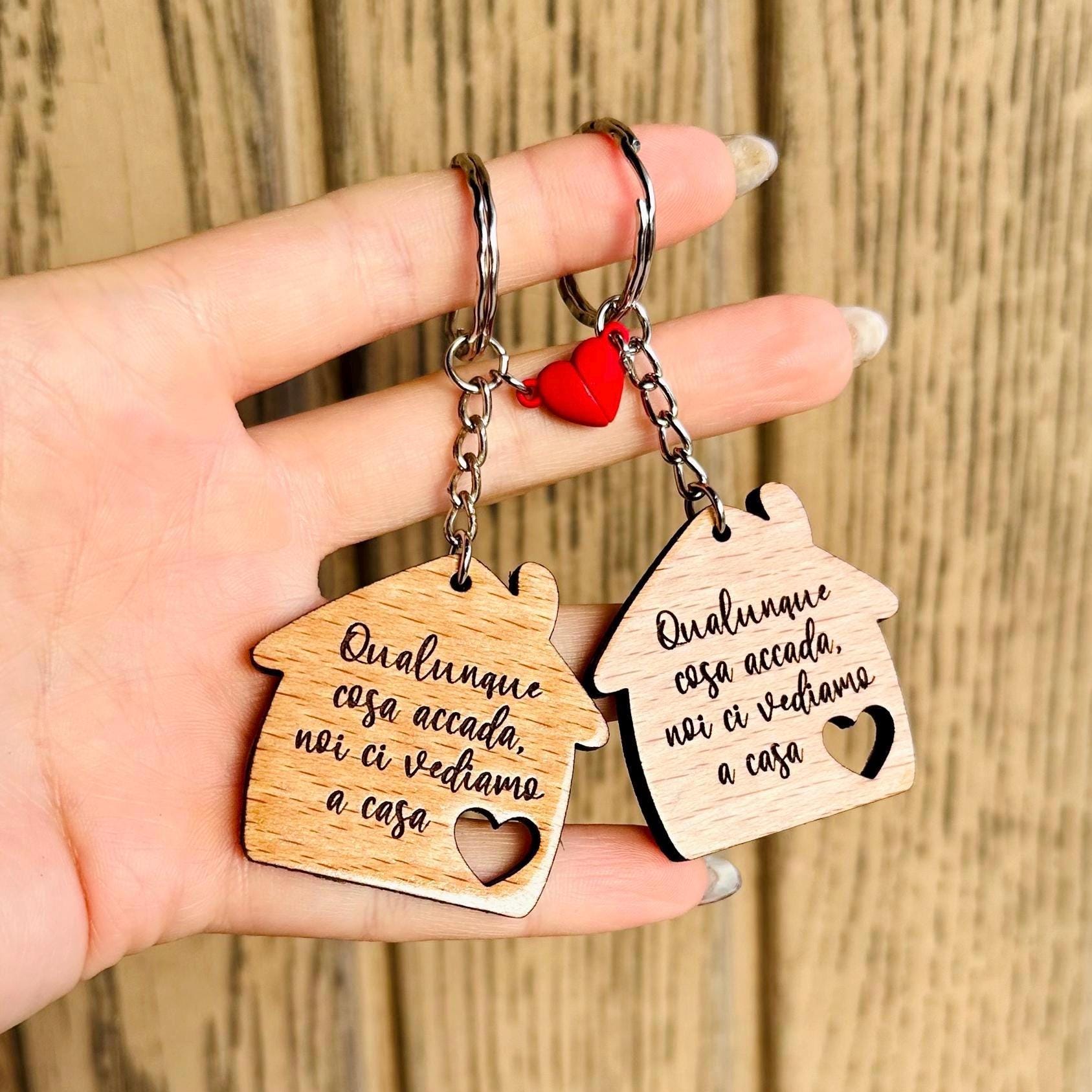Portachiavi Coppia A Forma Di Casa In Legno - Idea Regalo Per Lui E Lei - Foto 4