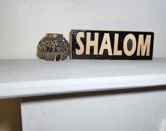 SHALOM Wooden Shelf Sign | Raised Lettering | Rustic Home Décor