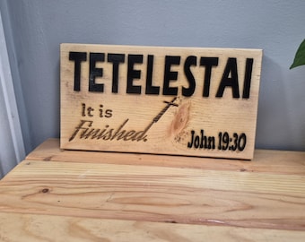 Pastor Appreciation Gift | Wooden Tetelestai Sign | John 19:30 Bible Verse Christian Decor