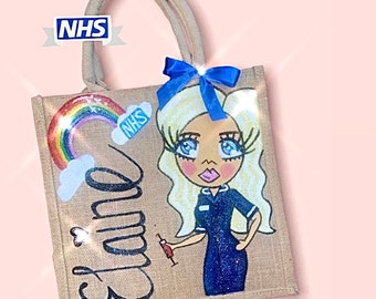 Personalised NURSE NHS gift character Jute Bag MIDWIFE Thankyou Gift Doctor Dentist Paramedic Nhs Rainbow Student Nurse Gift