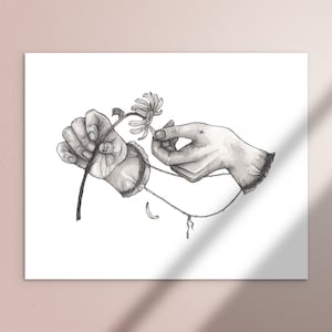 Daisy Flower Gothic Romantic Wall Art Print, Ink Wash