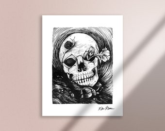 Earthy Happy Snail and Mushroom Skull, Art Print