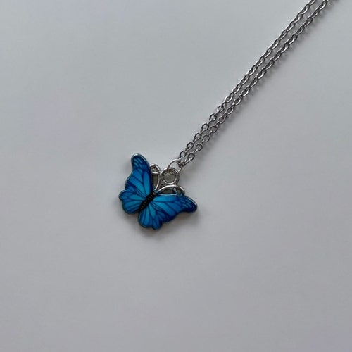 Black Friday Blue Butterfly Charm Necklace Blue Butterfly - Etsy