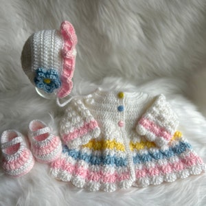 Baby Girl Cardigan, Hat and Shoes Set